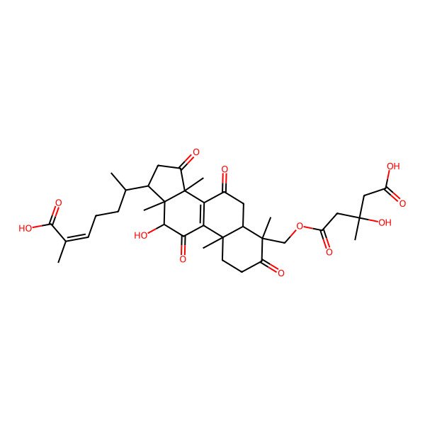 2D Structure of 6-[4-[(4-carboxy-3-hydroxy-3-methylbutanoyl)oxymethyl]-12-hydroxy-4,10,13,14-tetramethyl-3,7,11,15-tetraoxo-2,5,6,12,16,17-hexahydro-1H-cyclopenta[a]phenanthren-17-yl]-2-methylhept-2-enoic acid