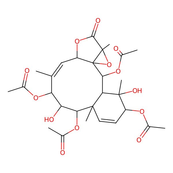 2D Structure of [(1S,2R,3S,4S,5R,8R,9R,10R,11S,12Z,14S,17R)-2,9,11-triacetyloxy-4,10-dihydroxy-4,8,12,17-tetramethyl-16-oxo-15,18-dioxatetracyclo[12.4.0.01,17.03,8]octadeca-6,12-dien-5-yl] acetate
