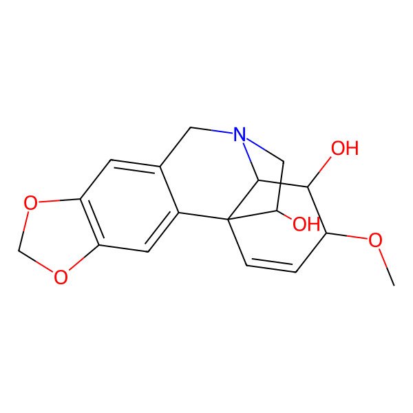 2D Structure of 15-Methoxy-5,7-dioxa-12-azapentacyclo[10.5.2.01,13.02,10.04,8]nonadeca-2,4(8),9,16-tetraene-14,18-diol