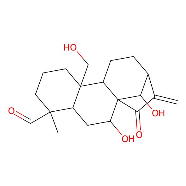 2D Structure of 2,16-Dihydroxy-9-(hydroxymethyl)-5-methyl-14-methylidene-15-oxotetracyclo[11.2.1.01,10.04,9]hexadecane-5-carbaldehyde