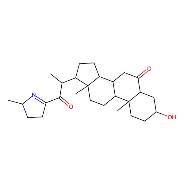 2D Structure of 3-hydroxy-10,13-dimethyl-17-[1-(2-methyl-3,4-dihydro-2H-pyrrol-5-yl)-1-oxopropan-2-yl]-1,2,3,4,5,7,8,9,11,12,14,15,16,17-tetradecahydrocyclopenta[a]phenanthren-6-one