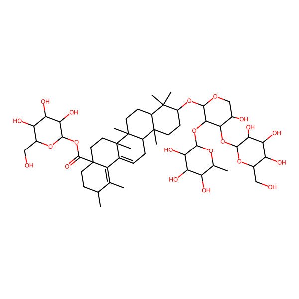 2D Structure of [3,4,5-trihydroxy-6-(hydroxymethyl)oxan-2-yl] 10-[5-hydroxy-4-[3,4,5-trihydroxy-6-(hydroxymethyl)oxan-2-yl]oxy-3-(3,4,5-trihydroxy-6-methyloxan-2-yl)oxyoxan-2-yl]oxy-1,2,6a,6b,9,9,12a-heptamethyl-3,4,5,6,6a,7,8,8a,10,11,12,13-dodecahydro-2H-picene-4a-carboxylate