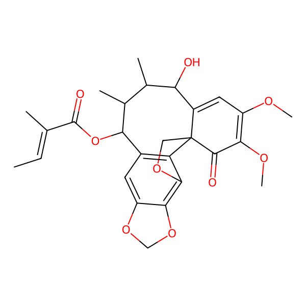 2D Structure of [(1S,12S,13R,14S,15R)-15-hydroxy-18,19-dimethoxy-13,14-dimethyl-20-oxo-3,6,8-trioxapentacyclo[9.9.1.01,16.04,21.05,9]henicosa-4(21),5(9),10,16,18-pentaen-12-yl] (E)-2-methylbut-2-enoate