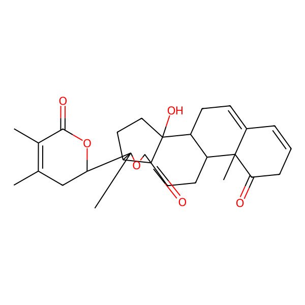 2D Structure of (1R,2R,5S,6R,9S,12S,13R)-6-[(2R)-4,5-dimethyl-6-oxo-2,3-dihydropyran-2-yl]-2-hydroxy-6,13-dimethyl-7-oxapentacyclo[10.8.0.02,9.05,9.013,18]icosa-16,18-diene-8,14-dione