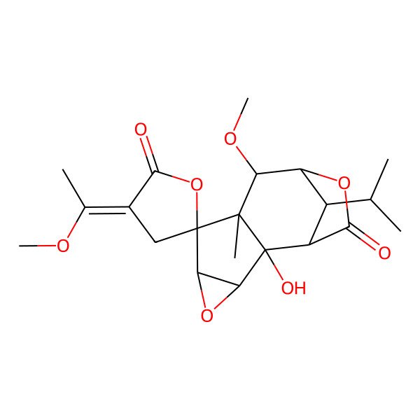 2D Structure of (1S,2R,3S,3'E,5R,6S,7R,8S,9R,12S)-2-hydroxy-8-methoxy-3'-(1-methoxyethylidene)-7-methyl-12-propan-2-ylspiro[4,10-dioxatetracyclo[7.2.1.02,7.03,5]dodecane-6,5'-oxolane]-2',11-dione