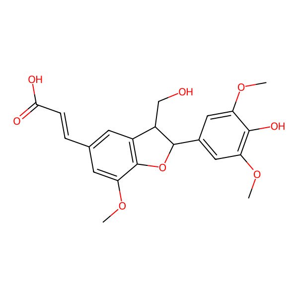2D Structure of 3-[2-(4-Hydroxy-3,5-dimethoxyphenyl)-3-(hydroxymethyl)-7-methoxy-2,3-dihydro-1-benzofuran-5-yl]prop-2-enoic acid