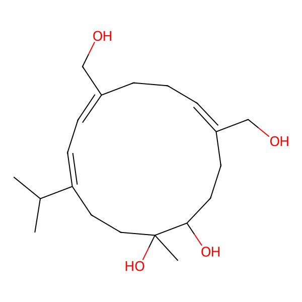 2D Structure of (1S,2S,5E,7Z,11Z)-8,12-bis(hydroxymethyl)-2-methyl-5-propan-2-ylcyclotetradeca-5,7,11-triene-1,2-diol