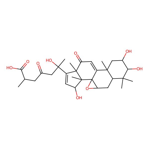 2D Structure of (2S,6S)-6-hydroxy-2-methyl-4-oxo-6-[(1S,3S,5R,7R,8R,10S,14R,17R,18S)-7,8,17-trihydroxy-6,6,10,14,18-pentamethyl-13-oxo-2-oxapentacyclo[9.7.0.01,3.05,10.014,18]octadeca-11,15-dien-15-yl]heptanoic acid
