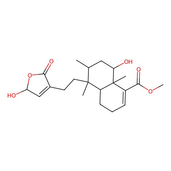2D Structure of methyl 8-hydroxy-5-[2-(2-hydroxy-5-oxo-2H-furan-4-yl)ethyl]-5,6,8a-trimethyl-3,4,4a,6,7,8-hexahydronaphthalene-1-carboxylate