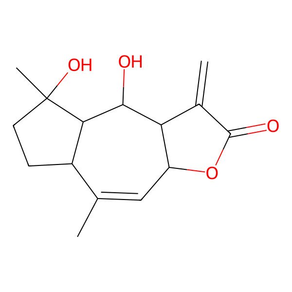 2D Structure of (3aR,5aS,8R,8aS,9S,9aR)-8,9-dihydroxy-5,8-dimethyl-1-methylidene-5a,6,7,8a,9,9a-hexahydro-3aH-azuleno[6,5-b]furan-2-one