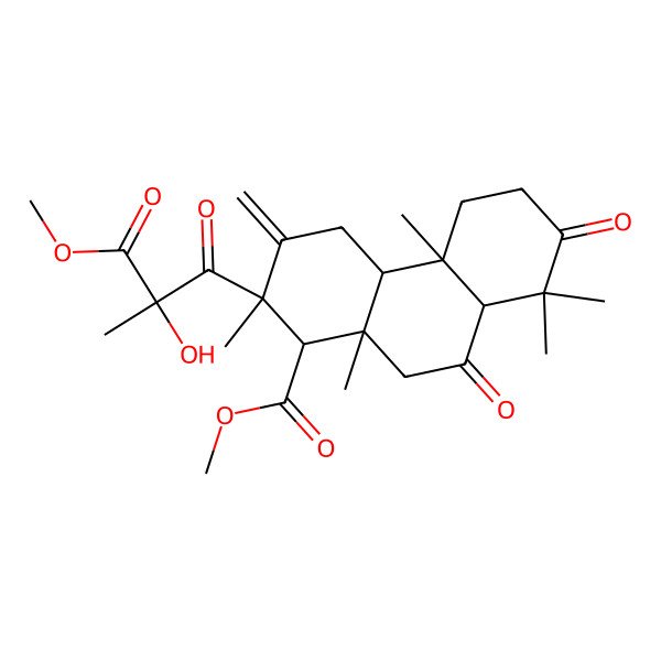 2D Structure of methyl 2-(2-hydroxy-3-methoxy-2-methyl-3-oxopropanoyl)-2,4b,8,8,10a-pentamethyl-3-methylidene-7,9-dioxo-4,4a,5,6,8a,10-hexahydro-1H-phenanthrene-1-carboxylate
