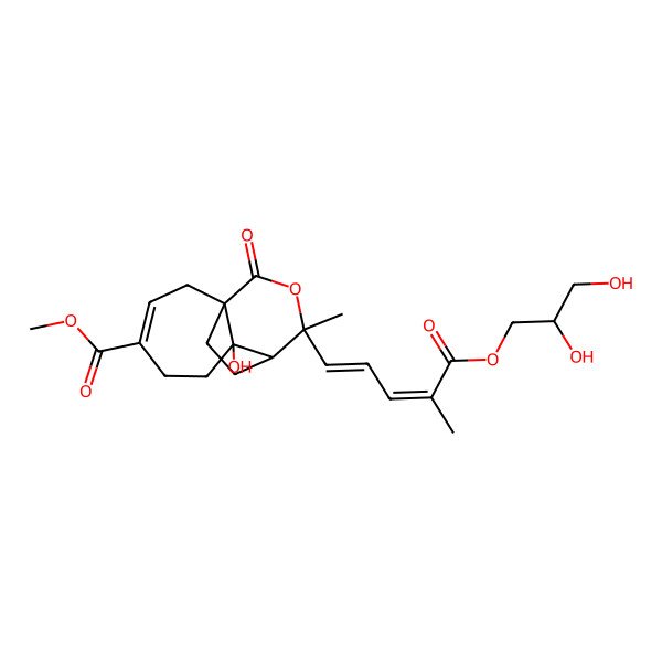 2D Structure of Methyl 9-[5-(2,3-dihydroxypropoxy)-4-methyl-5-oxopenta-1,3-dienyl]-7-hydroxy-9-methyl-11-oxo-10-oxatricyclo[6.3.2.01,7]tridec-3-ene-4-carboxylate
