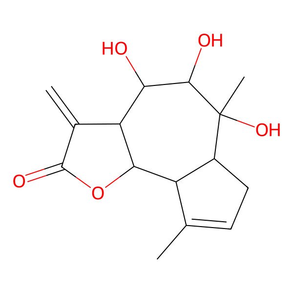 2D Structure of (3aR,4R,5R,6S,6aR,9aR,9bR)-4,5,6-trihydroxy-6,9-dimethyl-3-methylidene-4,5,6a,7,9a,9b-hexahydro-3aH-azuleno[4,5-b]furan-2-one