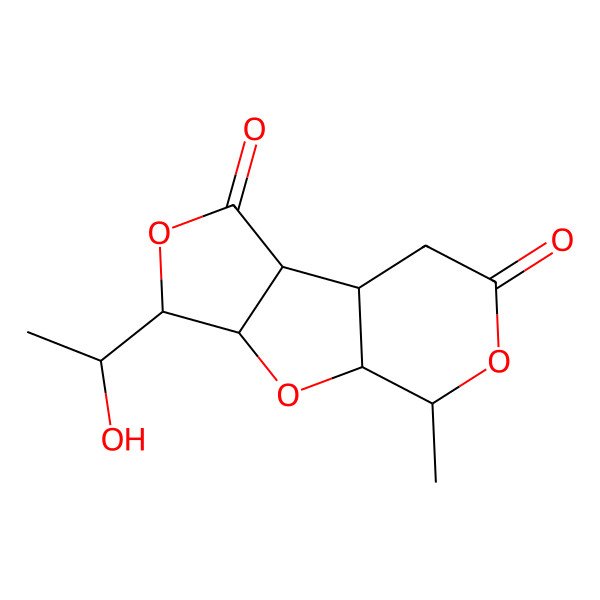 2D Structure of (1R,2S,5R,6R,8S,9S)-5-[(1S)-1-hydroxyethyl]-9-methyl-4,7,10-trioxatricyclo[6.4.0.02,6]dodecane-3,11-dione