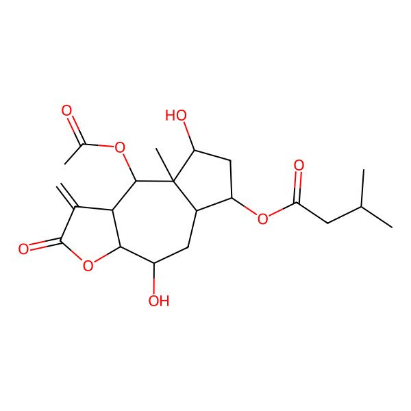 2D Structure of (9-acetyloxy-4,8-dihydroxy-8a-methyl-1-methylidene-2-oxo-4,5,5a,6,7,8,9,9a-octahydro-3aH-azuleno[6,5-b]furan-6-yl) 3-methylbutanoate