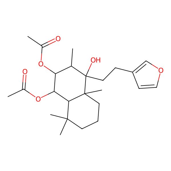 2D Structure of [(1S,2R,3R,4R,4aS,8aS)-1-acetyloxy-4-[2-(furan-3-yl)ethyl]-4-hydroxy-3,4a,8,8-tetramethyl-2,3,5,6,7,8a-hexahydro-1H-naphthalen-2-yl] acetate