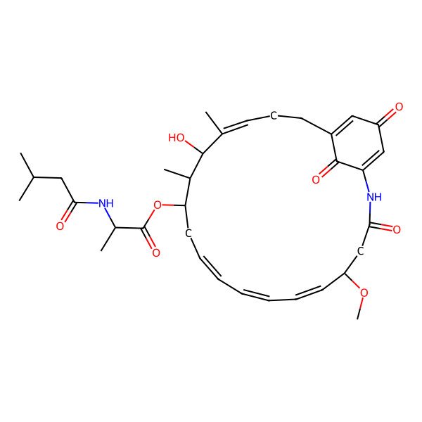 2D Structure of (15-Hydroxy-5-methoxy-14,16-dimethyl-3,22,24-trioxo-2-azabicyclo[18.3.1]tetracosa-1(23),6,8,10,16,20-hexaen-13-yl) 2-(3-methylbutanoylamino)propanoate