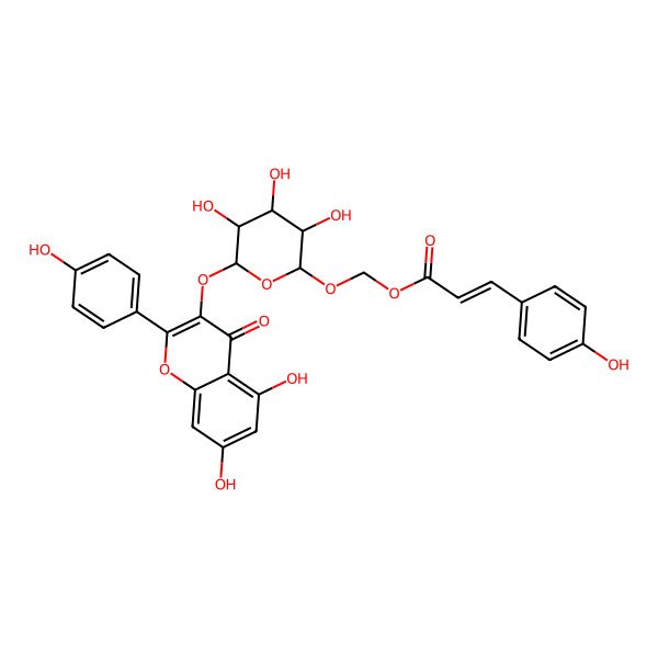 2D Structure of [6-[5,7-Dihydroxy-2-(4-hydroxyphenyl)-4-oxochromen-3-yl]oxy-3,4,5-trihydroxyoxan-2-yl]oxymethyl 3-(4-hydroxyphenyl)prop-2-enoate