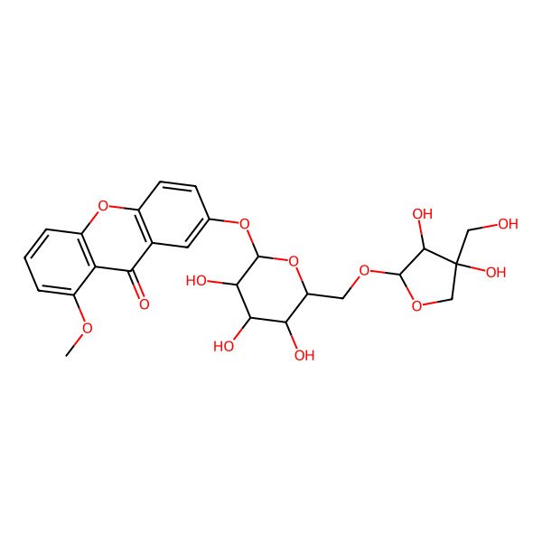 2D Structure of 7-[6-[[3,4-Dihydroxy-4-(hydroxymethyl)oxolan-2-yl]oxymethyl]-3,4,5-trihydroxyoxan-2-yl]oxy-1-methoxyxanthen-9-one