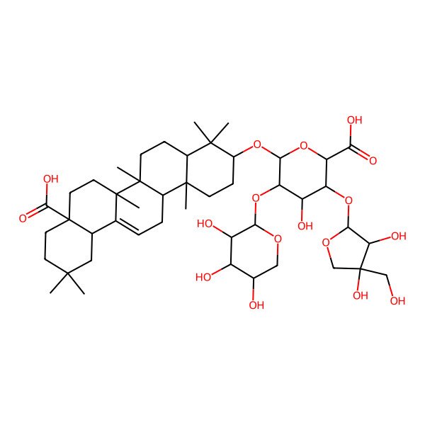2D Structure of (2R,3R,4R,5S,6S)-6-[[(3R,4aS,6aR,6bS,8aR,12aR,14aS,14bS)-8a-carboxy-4,4,6a,6b,11,11,14b-heptamethyl-1,2,3,4a,5,6,7,8,9,10,12,12a,14,14a-tetradecahydropicen-3-yl]oxy]-3-[(2R,3S,4S)-3,4-dihydroxy-4-(hydroxymethyl)oxolan-2-yl]oxy-4-hydroxy-5-[(2R,3S,4R,5S)-3,4,5-trihydroxyoxan-2-yl]oxyoxane-2-carboxylic acid