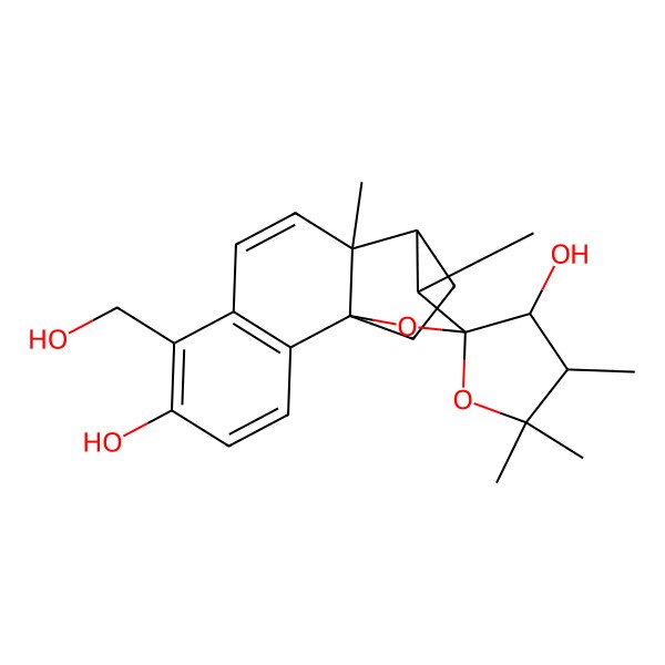 2D Structure of 6-(Hydroxymethyl)-4',5',5',10,12-pentamethylspiro[14-oxatetracyclo[9.3.2.01,10.02,7]hexadeca-2(7),3,5,8-tetraene-13,2'-oxolane]-3',5-diol