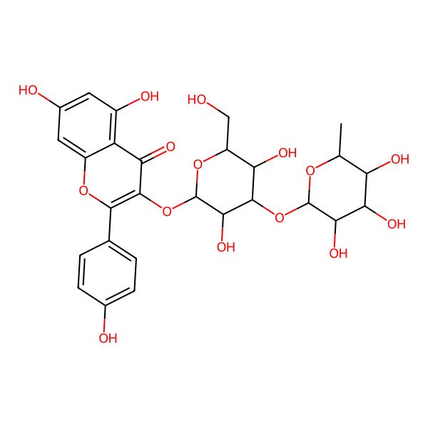 2D Structure of 3-[(2S,3R,4S,5R,6S)-3,5-dihydroxy-6-(hydroxymethyl)-4-[(2S,3S,4R,5R,6S)-3,4,5-trihydroxy-6-methyloxan-2-yl]oxyoxan-2-yl]oxy-5,7-dihydroxy-2-(4-hydroxyphenyl)chromen-4-one