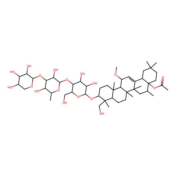 2D Structure of [(4aS,5S,6aR,6aS,6bR,8aR,9R,10S,12aS,13R,14bS)-10-[(2R,3R,4R,5S,6R)-5-[(2S,3R,4R,5S,6S)-3,5-dihydroxy-6-methyl-4-[(2S,3R,4S,5R)-3,4,5-trihydroxyoxan-2-yl]oxyoxan-2-yl]oxy-3,4-dihydroxy-6-(hydroxymethyl)oxan-2-yl]oxy-9-(hydroxymethyl)-13-methoxy-2,2,5,6a,6b,9,12a-heptamethyl-1,3,4,5,6,6a,7,8,8a,10,11,12,13,14b-tetradecahydropicen-4a-yl] acetate