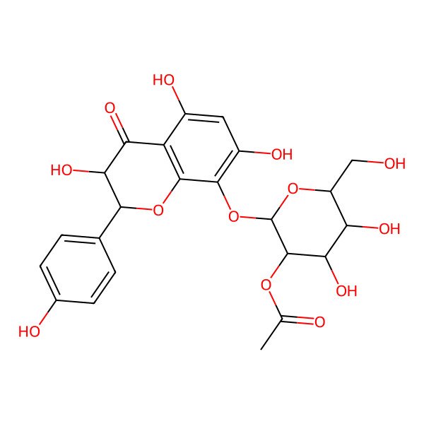 2D Structure of [(2S,3R,4S,5S,6R)-4,5-dihydroxy-6-(hydroxymethyl)-2-[[(2R,3R)-3,5,7-trihydroxy-2-(4-hydroxyphenyl)-4-oxo-2,3-dihydrochromen-8-yl]oxy]oxan-3-yl] acetate