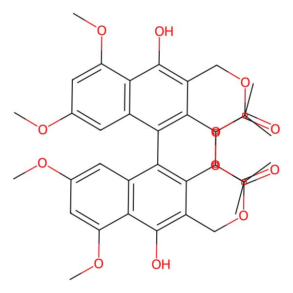 2D Structure of [(3R,4S)-5-[(3S,4R)-4-acetyloxy-10-hydroxy-7,9-dimethoxy-3-methyl-3,4-dihydro-1H-benzo[g]isochromen-5-yl]-10-hydroxy-7,9-dimethoxy-3-methyl-3,4-dihydro-1H-benzo[g]isochromen-4-yl] acetate