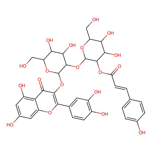 2D Structure of [2-[2-[2-(3,4-Dihydroxyphenyl)-5,7-dihydroxy-4-oxochromen-3-yl]oxy-4,5-dihydroxy-6-(hydroxymethyl)oxan-3-yl]oxy-4,5-dihydroxy-6-(hydroxymethyl)oxan-3-yl] 3-(4-hydroxyphenyl)prop-2-enoate