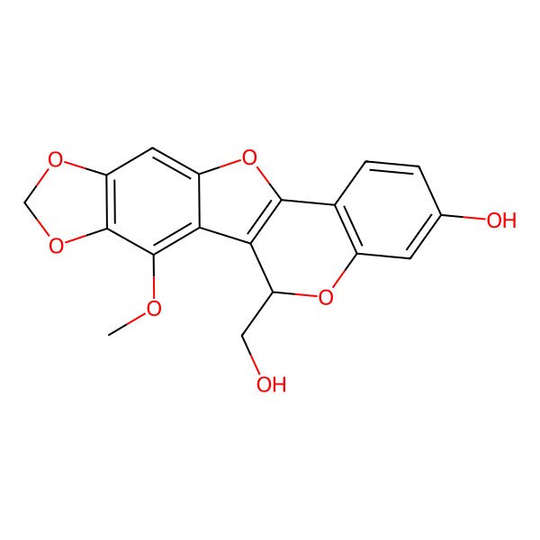 2D Structure of 20-(Hydroxymethyl)-3-methoxy-5,7,11,19-tetraoxapentacyclo[10.8.0.02,10.04,8.013,18]icosa-1(12),2,4(8),9,13(18),14,16-heptaen-16-ol