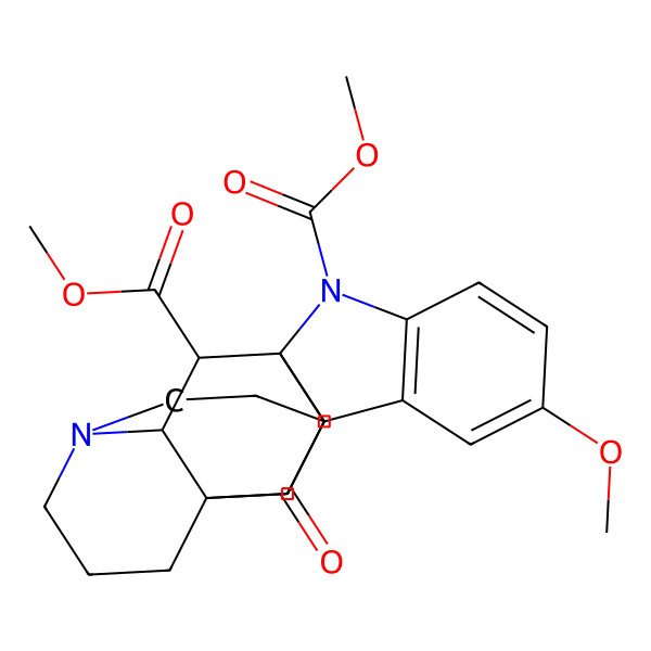 2D Structure of dimethyl (1R,9S,16R,19S,20S)-6-methoxy-21-oxo-2,12-diazahexacyclo[10.6.2.19,16.01,9.03,8.016,20]henicosa-3(8),4,6-triene-2,19-dicarboxylate