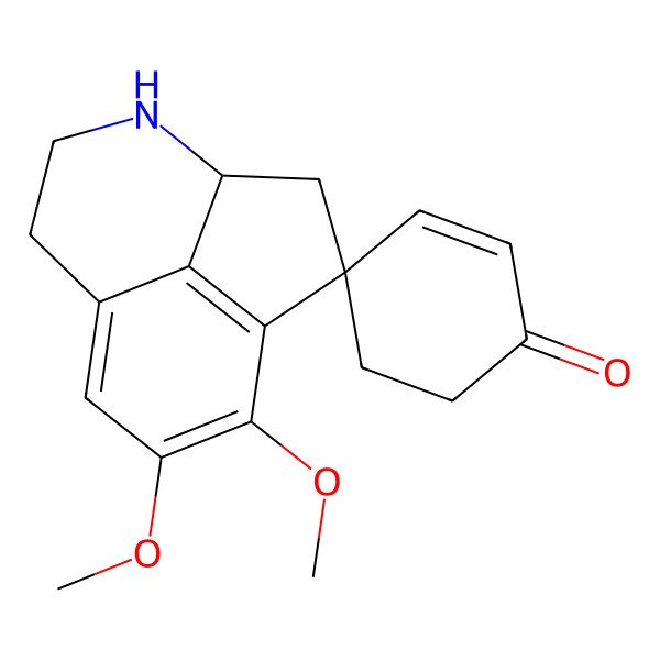 2D Structure of (2R,4R)-10,11-dimethoxyspiro[5-azatricyclo[6.3.1.04,12]dodeca-1(12),8,10-triene-2,4'-cyclohex-2-ene]-1'-one