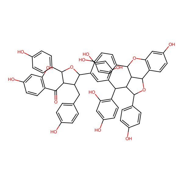 2D Structure of [(2S,3S,4S,5R)-5-[5-[(S)-[(2S,3S,3aS,4S,9bR)-7-hydroxy-2,4-bis(4-hydroxyphenyl)-3,3a,4,9b-tetrahydro-2H-furo[3,2-c]chromen-3-yl]-(2,4-dihydroxyphenyl)methyl]-2,4-dihydroxyphenyl]-2-(4-hydroxyphenyl)-4-[(4-hydroxyphenyl)methyl]oxolan-3-yl]-(2,4-dihydroxyphenyl)methanone