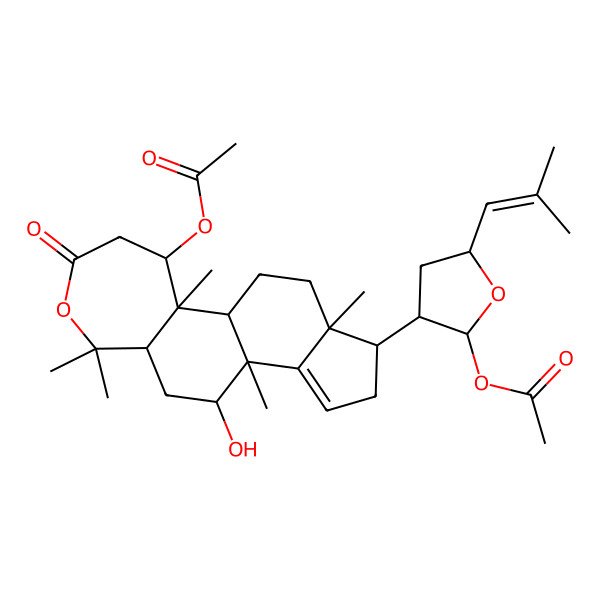 2D Structure of [15-[2-Acetyloxy-5-(2-methylprop-1-enyl)oxolan-3-yl]-10-hydroxy-2,7,7,11,16-pentamethyl-5-oxo-6-oxatetracyclo[9.7.0.02,8.012,16]octadec-12-en-3-yl] acetate