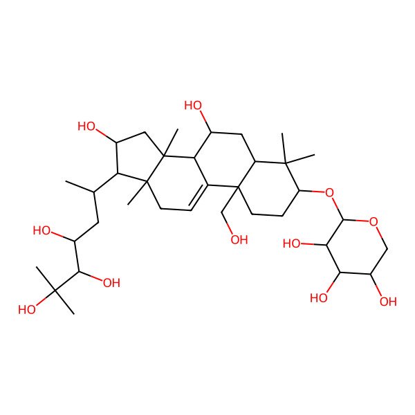 2D Structure of 2-[[7,16-dihydroxy-10-(hydroxymethyl)-4,4,13,14-tetramethyl-17-(4,5,6-trihydroxy-6-methylheptan-2-yl)-2,3,5,6,7,8,12,15,16,17-decahydro-1H-cyclopenta[a]phenanthren-3-yl]oxy]oxane-3,4,5-triol
