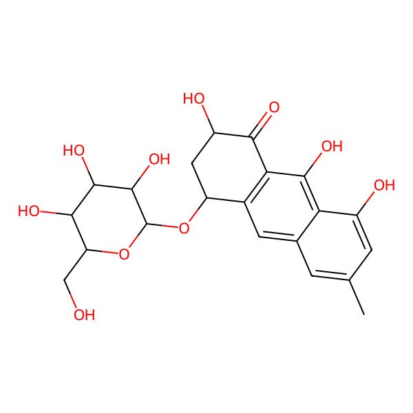 2D Structure of 2,8,9-trihydroxy-6-methyl-4-[3,4,5-trihydroxy-6-(hydroxymethyl)oxan-2-yl]oxy-3,4-dihydro-2H-anthracen-1-one