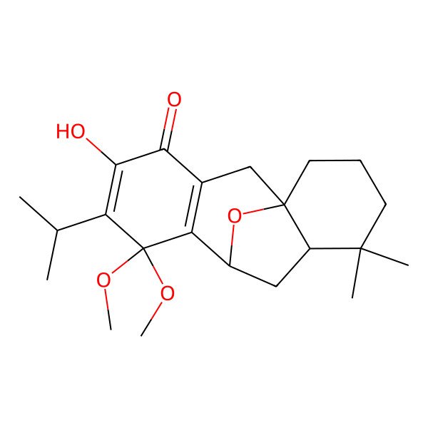 2D Structure of (1S,9S,11R)-5-hydroxy-7,7-dimethoxy-12,12-dimethyl-6-propan-2-yl-16-oxatetracyclo[7.6.1.01,11.03,8]hexadeca-3(8),5-dien-4-one