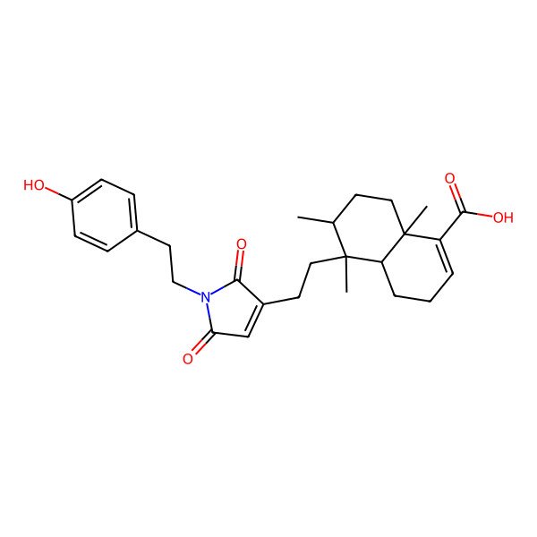 2D Structure of 5-[2-[1-[2-(4-Hydroxyphenyl)ethyl]-2,5-dioxopyrrol-3-yl]ethyl]-5,6,8a-trimethyl-3,4,4a,6,7,8-hexahydronaphthalene-1-carboxylic acid