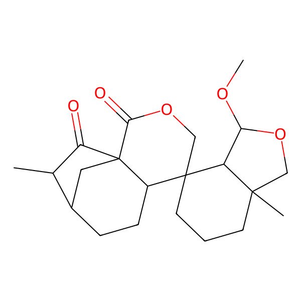 2D Structure of 3-Methoxy-7a,10'-dimethylspiro[1,3,3a,5,6,7-hexahydro-2-benzofuran-4,5'-3-oxatricyclo[7.2.1.01,6]dodecane]-2',11'-dione