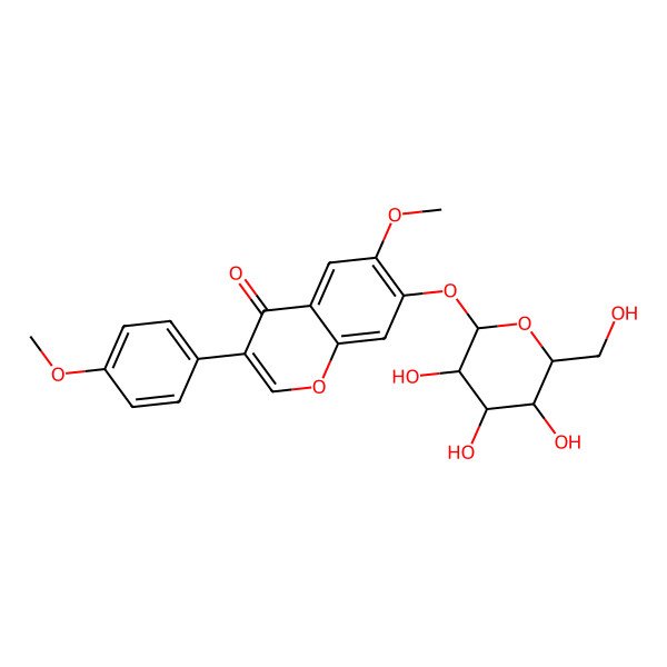 2D Structure of 6-methoxy-3-(4-methoxyphenyl)-7-[(2S,3S,4S,5S,6R)-3,4,5-trihydroxy-6-(hydroxymethyl)oxan-2-yl]oxychromen-4-one