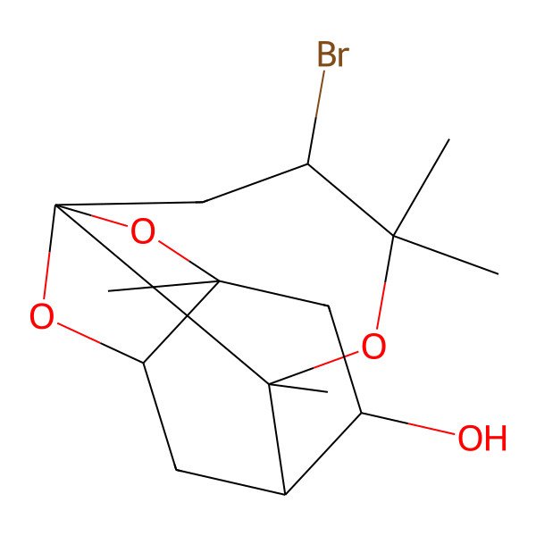 2D Structure of (1S,7R,9R,10S,12S)-5-bromo-2,4,4,10-tetramethyl-3,8,14-trioxatetracyclo[7.3.1.17,10.02,7]tetradecan-12-ol