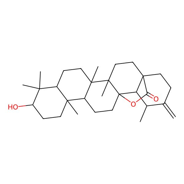 2D Structure of (1R,4S,5R,8S,10S,13R,14S,17R,18R,19R)-10-hydroxy-4,5,9,9,13,19-hexamethyl-20-methylidene-24-oxahexacyclo[15.5.2.01,18.04,17.05,14.08,13]tetracosan-23-one
