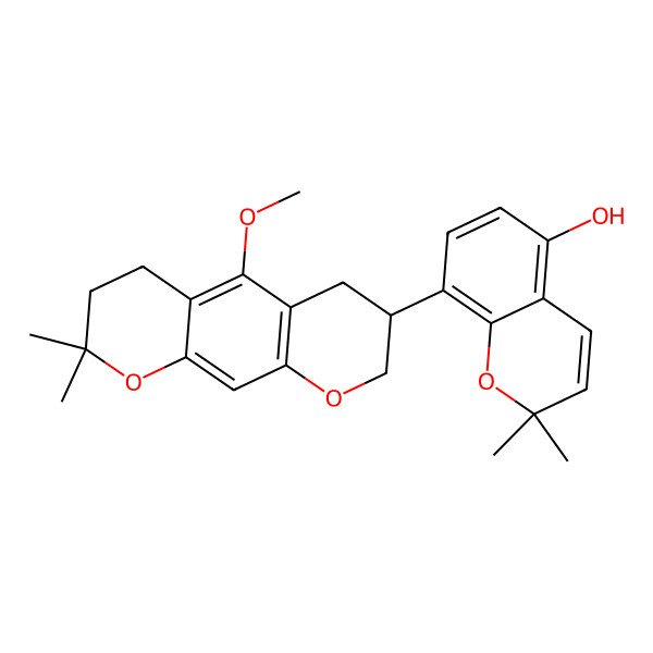 2D Structure of 8-[(7R)-5-methoxy-2,2-dimethyl-4,6,7,8-tetrahydro-3H-pyrano[3,2-g]chromen-7-yl]-2,2-dimethylchromen-5-ol