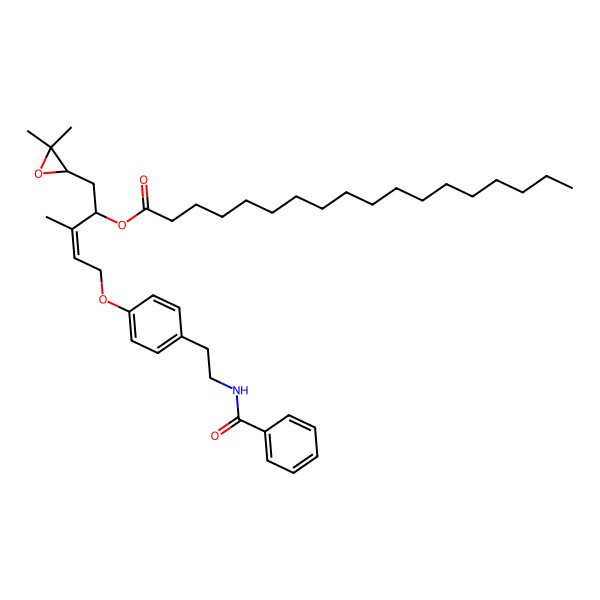 2D Structure of Octadecanoic acid, 4-[4-[2-(benzoylamino)ethyl]phenoxy]-1-[(3,3-dimethyloxiranyl)methyl]-2-methyl-2-butenyl ester