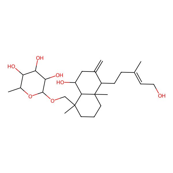 2D Structure of 2-[[8-hydroxy-5-(5-hydroxy-3-methylpent-3-enyl)-1,4a-dimethyl-6-methylidene-3,4,5,7,8,8a-hexahydro-2H-naphthalen-1-yl]methoxy]-6-methyloxane-3,4,5-triol
