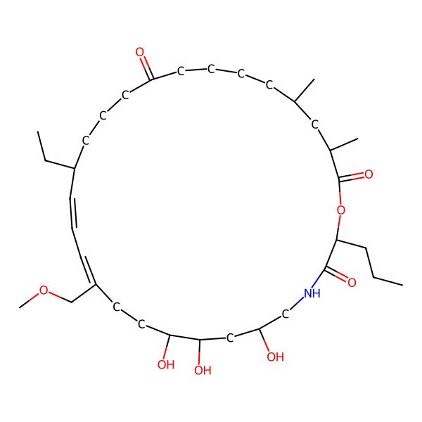 2D Structure of (2S,6S,8S,9R,12Z,14E,16R,25S,27S)-16-ethyl-6,8,9-trihydroxy-12-(methoxymethyl)-25,27-dimethyl-2-propyl-1-oxa-4-azacyclooctacosa-12,14-diene-3,20,28-trione