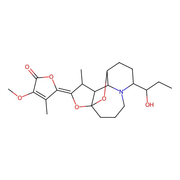 2D Structure of (5Z)-5-[(1S,6R,9R,10R,11R,12S)-6-[(1R)-1-hydroxypropyl]-12-methyl-14,15-dioxa-5-azatetracyclo[7.5.1.01,11.05,10]pentadecan-13-ylidene]-3-methoxy-4-methylfuran-2-one
