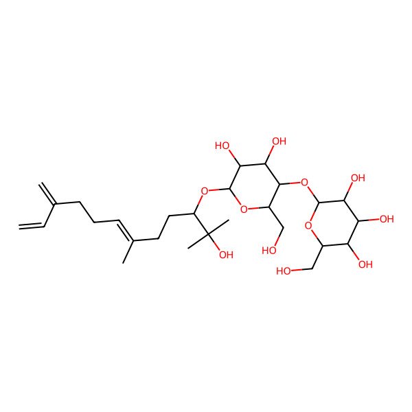 2D Structure of (2S,3R,4S,5S,6R)-2-[(2R,3S,4R,5R,6S)-4,5-dihydroxy-6-[(3S,6E)-2-hydroxy-2,6-dimethyl-10-methylidenedodeca-6,11-dien-3-yl]oxy-2-(hydroxymethyl)oxan-3-yl]oxy-6-(hydroxymethyl)oxane-3,4,5-triol