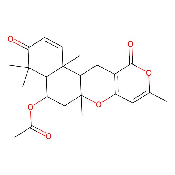 2D Structure of (2,6,6,10,14-Pentamethyl-5,16-dioxo-11,15-dioxatetracyclo[8.8.0.02,7.012,17]octadeca-3,12(17),13-trien-8-yl) acetate